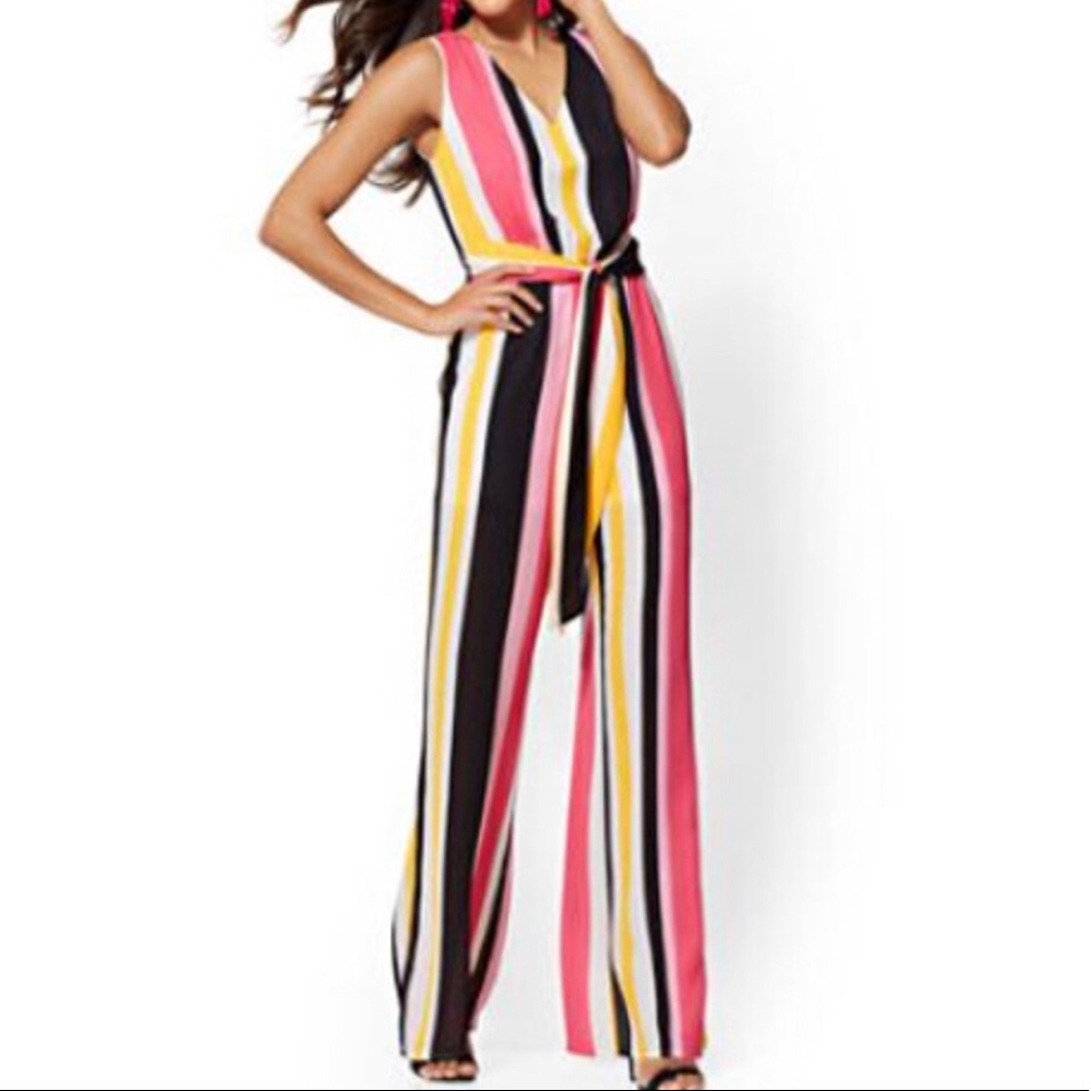 NWT NY&C Pink Striped V-neck JumpSuit